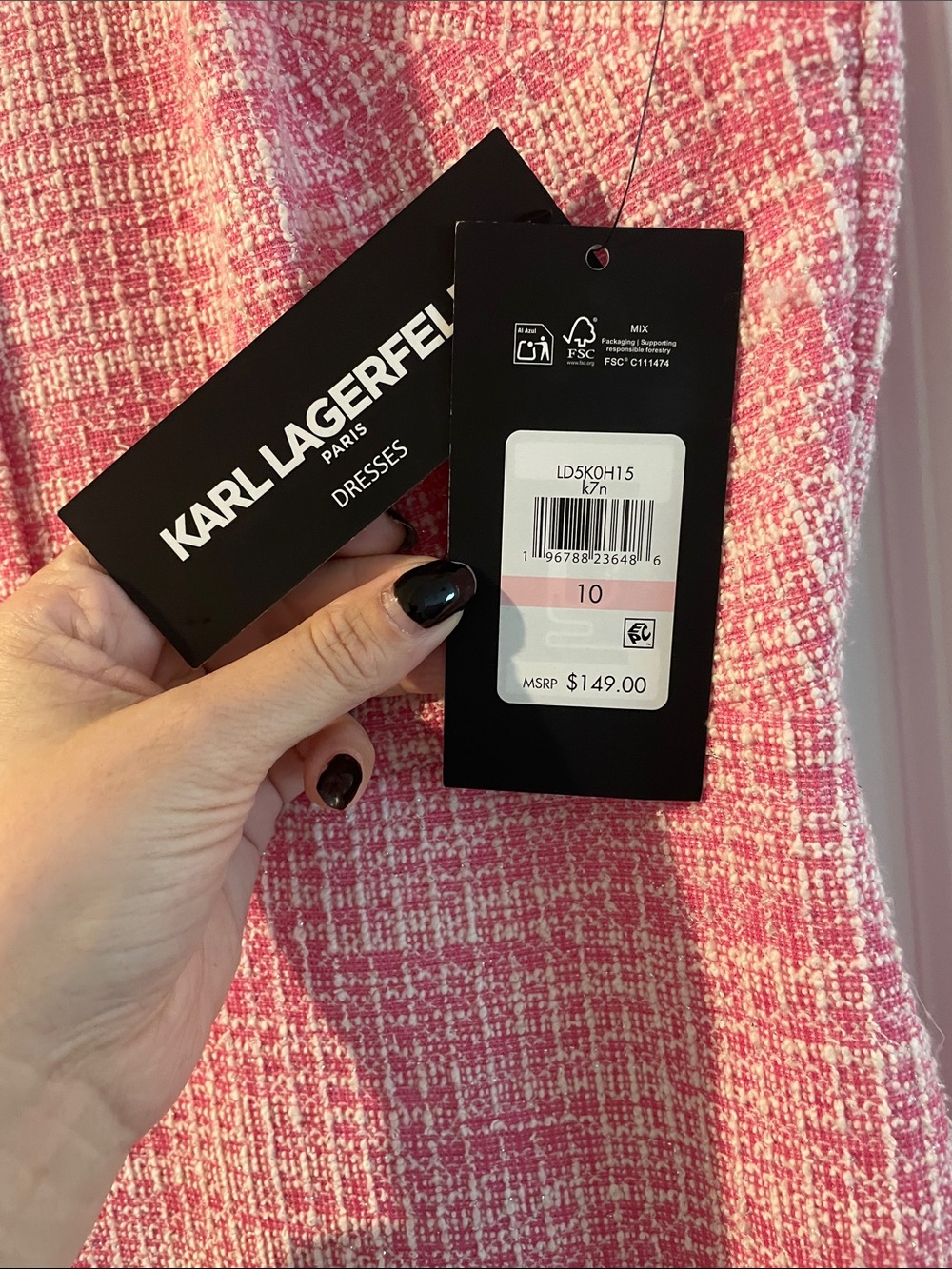 Karl Lagerfeld Pink Tweed Short-Sleeve A-Line Dress - Picture 2 of 3